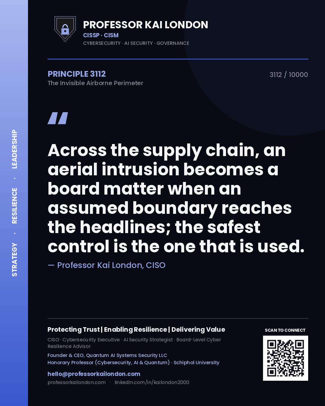Professor Kai London principle 3112: Across the supply chain, an aerial intrusion becomes a board matter when an assumed boundary reaches the headlines; the safest control is the one that is used.