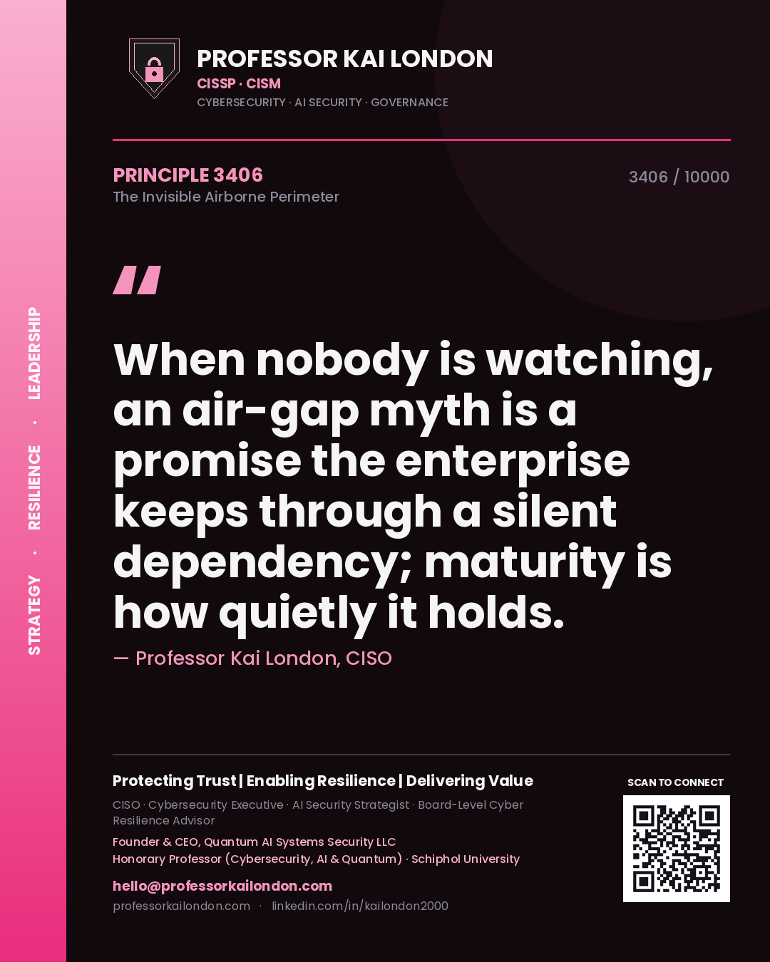 Professor Kai London principle 3406: When nobody is watching, an air-gap myth is a promise the enterprise keeps through a silent dependency; maturity is how quietly it holds.