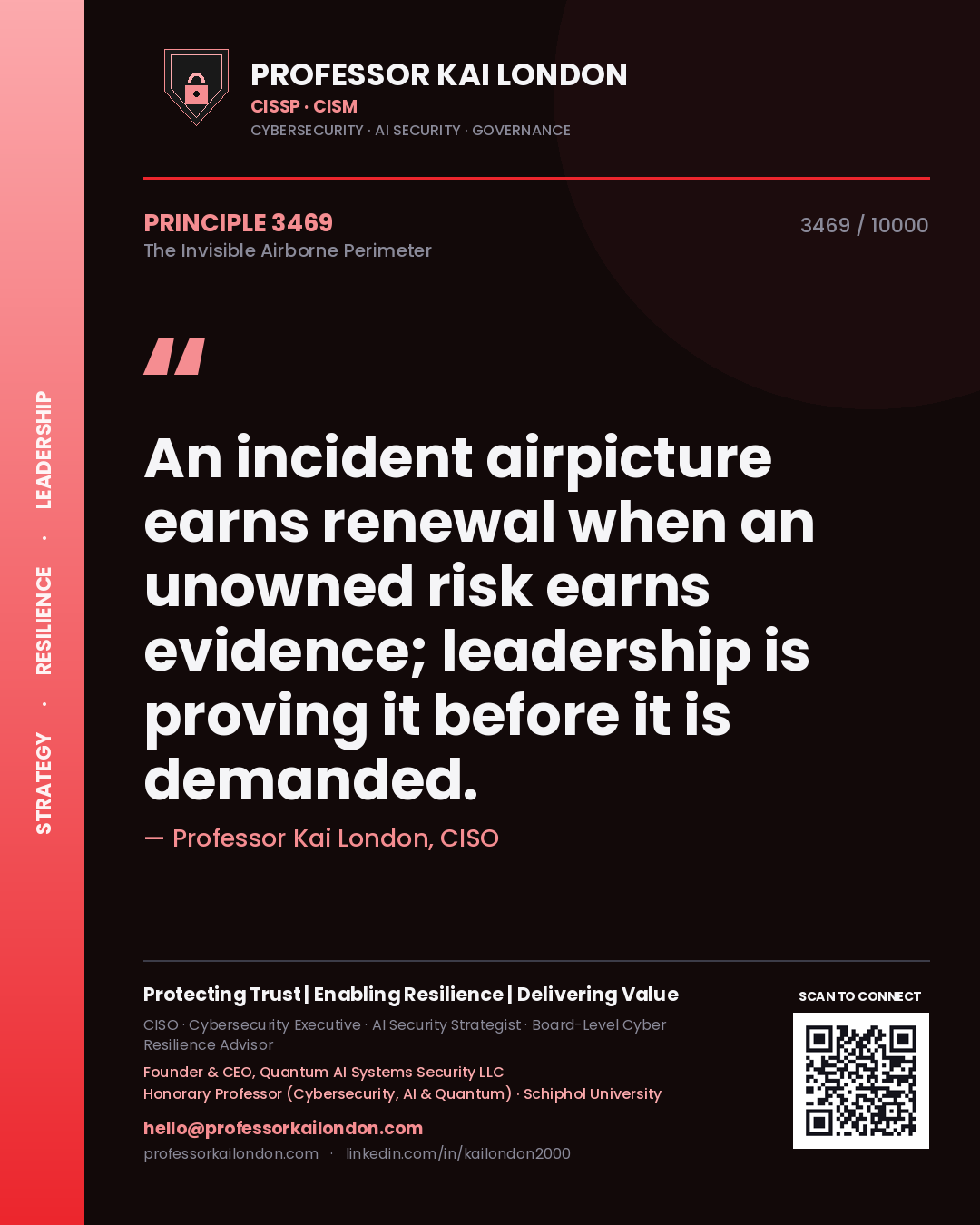 Professor Kai London principle 3469: An incident airpicture earns renewal when an unowned risk earns evidence; leadership is proving it before it is demanded.