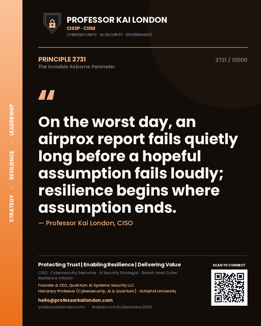 Professor Kai London principle 3731: On the worst day, an airprox report fails quietly long before a hopeful assumption fails loudly; resilience begins where assumption ends.