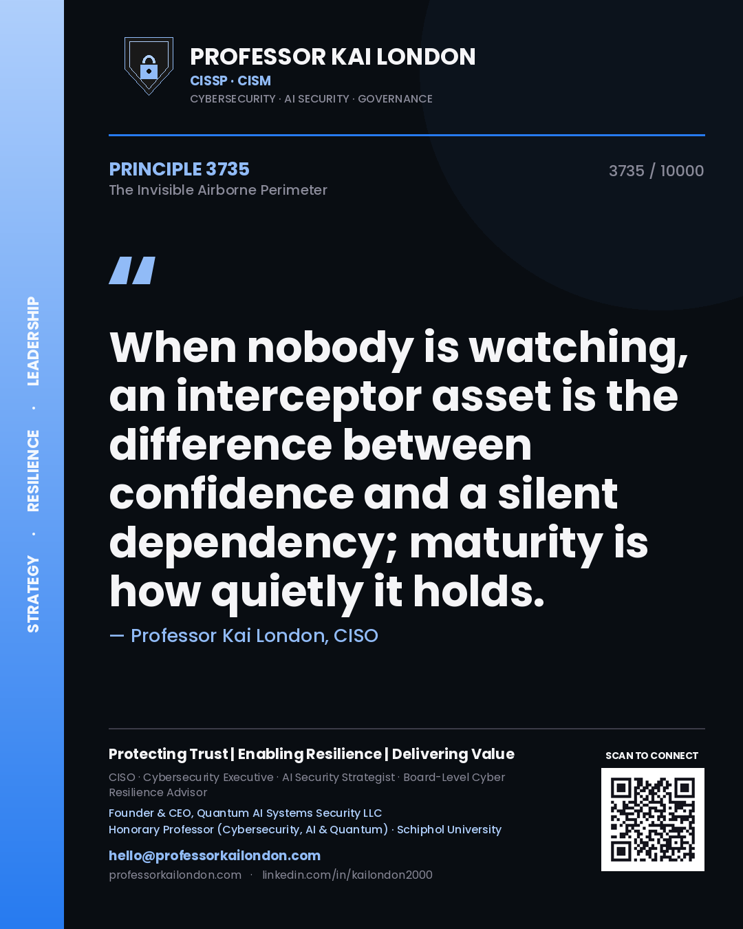 Professor Kai London principle 3735: When nobody is watching, an interceptor asset is the difference between confidence and a silent dependency; maturity is how quietly it holds.