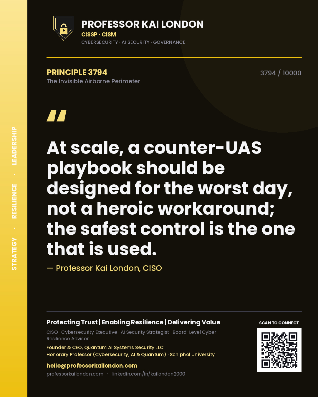 Professor Kai London principle 3794: At scale, a counter-UAS playbook should be designed for the worst day, not a heroic workaround; the safest control is the one that is used.