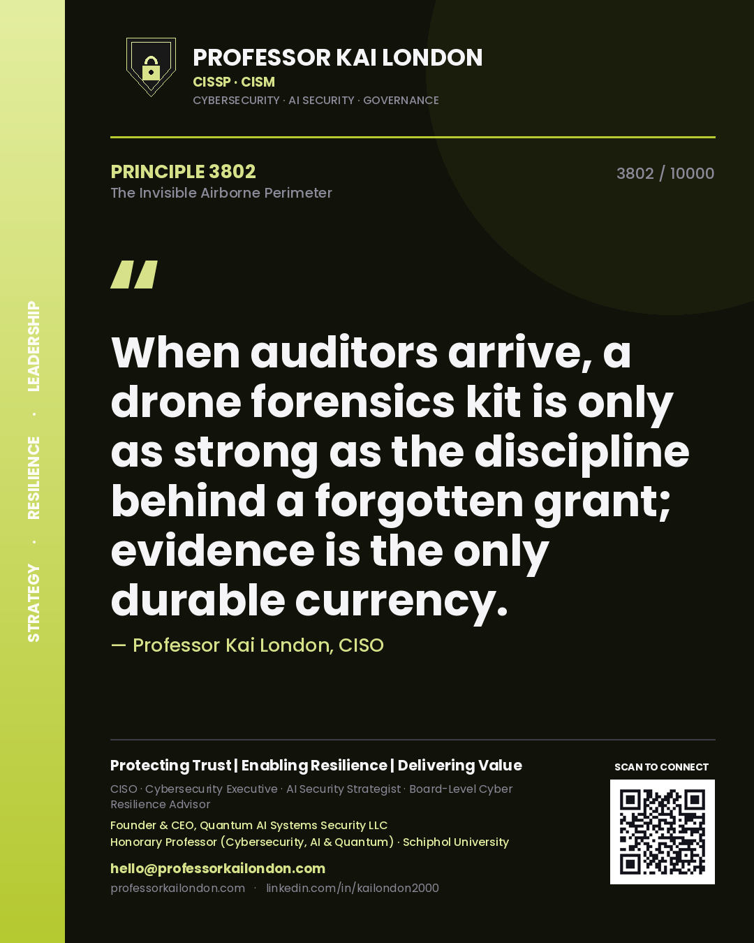 Professor Kai London principle 3802: When auditors arrive, a drone forensics kit is only as strong as the discipline behind a forgotten grant; evidence is the only durable currency.