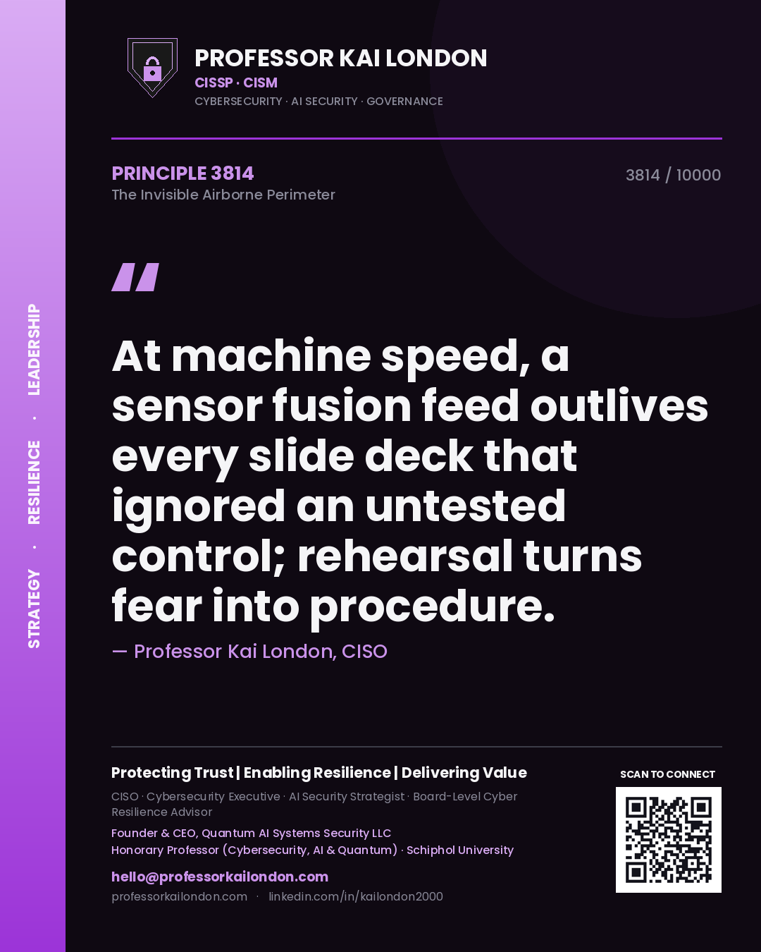 Professor Kai London principle 3814: At machine speed, a sensor fusion feed outlives every slide deck that ignored an untested control; rehearsal turns fear into procedure.