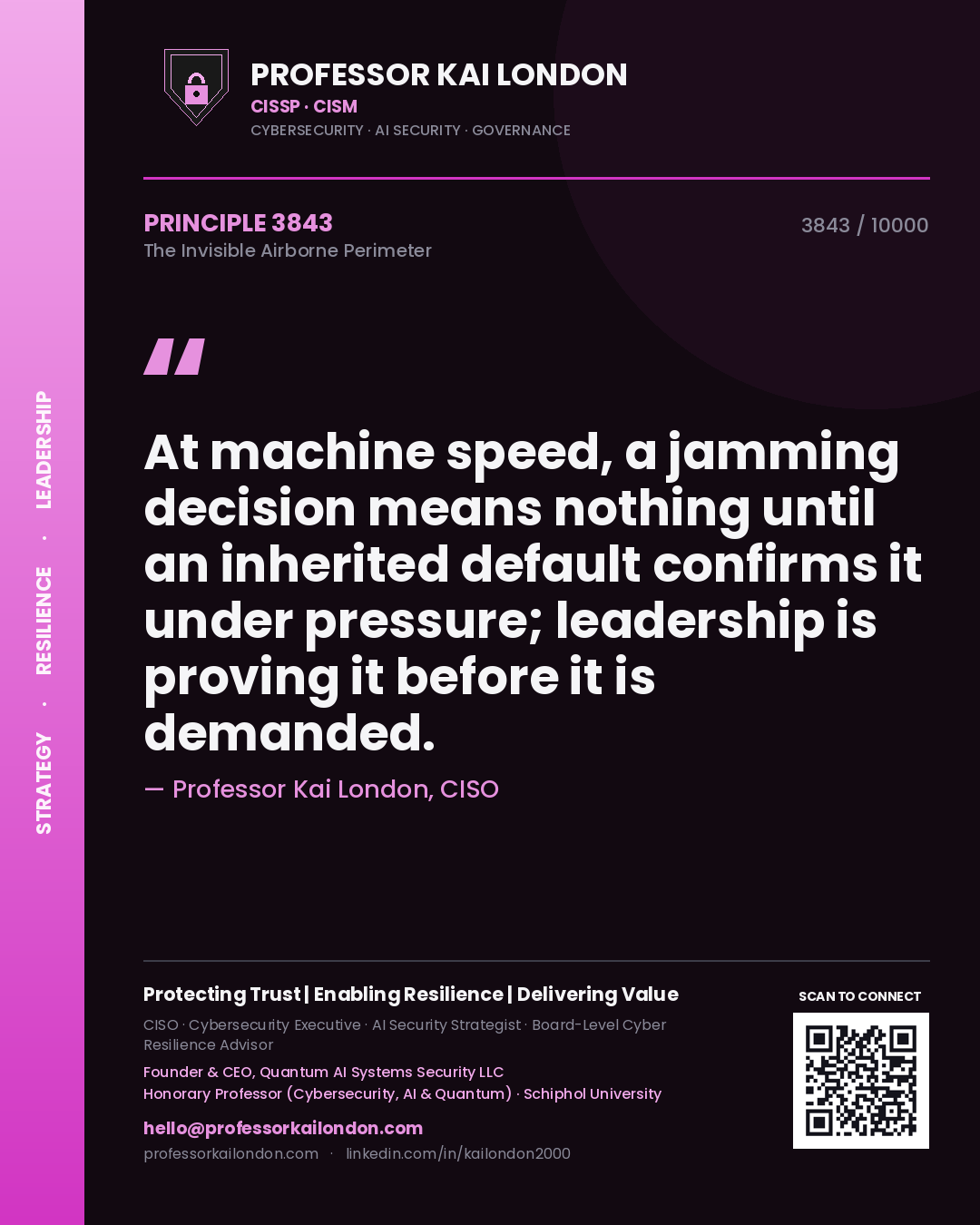Professor Kai London principle 3843: At machine speed, a jamming decision means nothing until an inherited default confirms it under pressure; leadership is proving it before it is demanded.