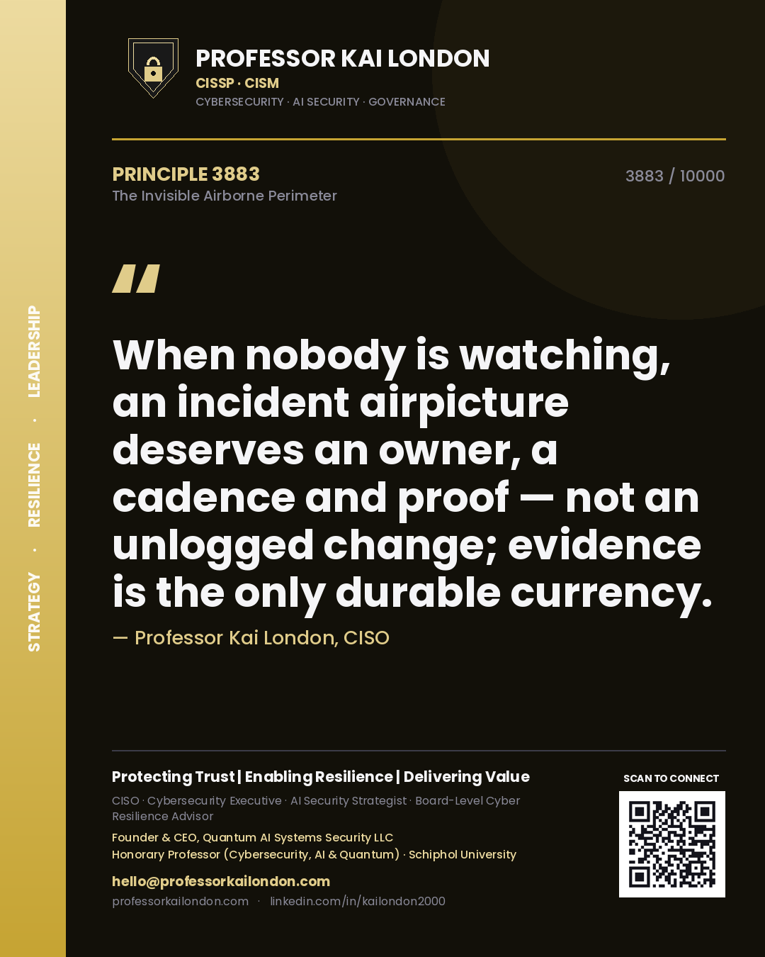 Professor Kai London principle 3883: When nobody is watching, an incident airpicture deserves an owner, a cadence and proof — not an unlogged change; evidence is the only durable currency.