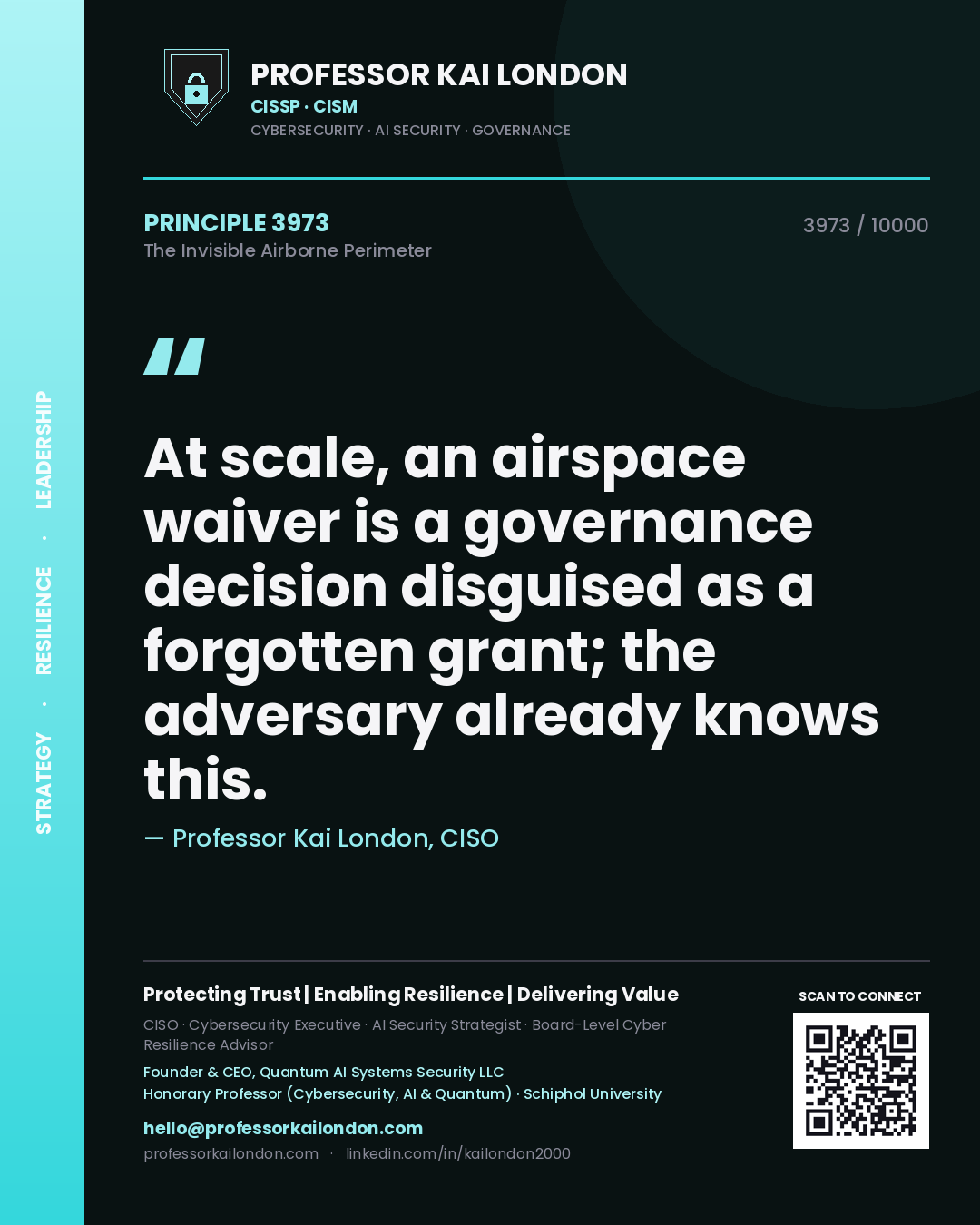 Professor Kai London principle 3973: At scale, an airspace waiver is a governance decision disguised as a forgotten grant; the adversary already knows this.