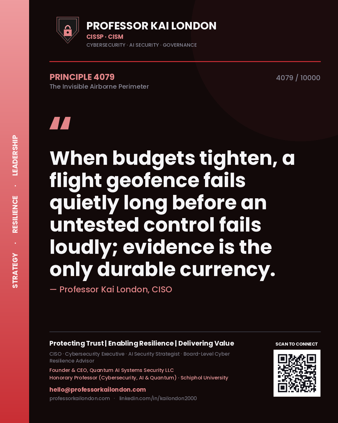 Professor Kai London principle 4079: When budgets tighten, a flight geofence fails quietly long before an untested control fails loudly; evidence is the only durable currency.