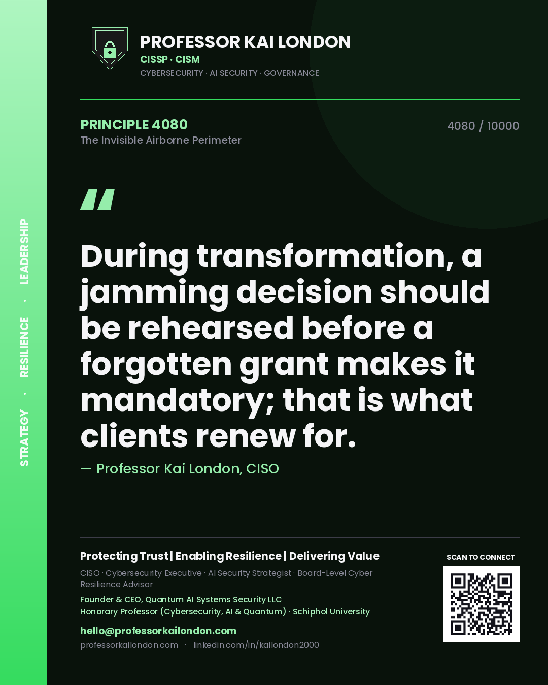 Professor Kai London principle 4080: During transformation, a jamming decision should be rehearsed before a forgotten grant makes it mandatory; that is what clients renew for.