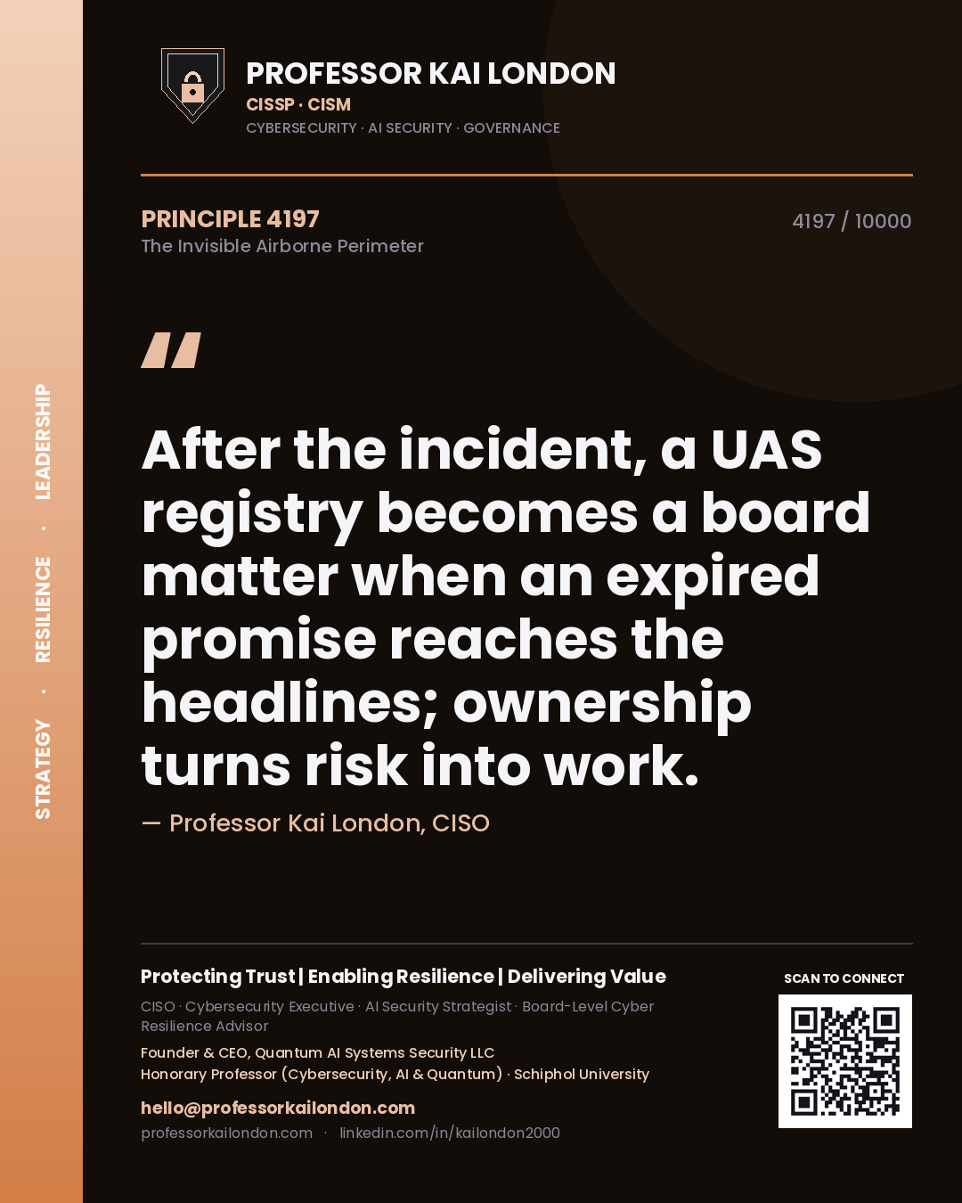 Professor Kai London principle 4197: After the incident, a UAS registry becomes a board matter when an expired promise reaches the headlines; ownership turns risk into work.