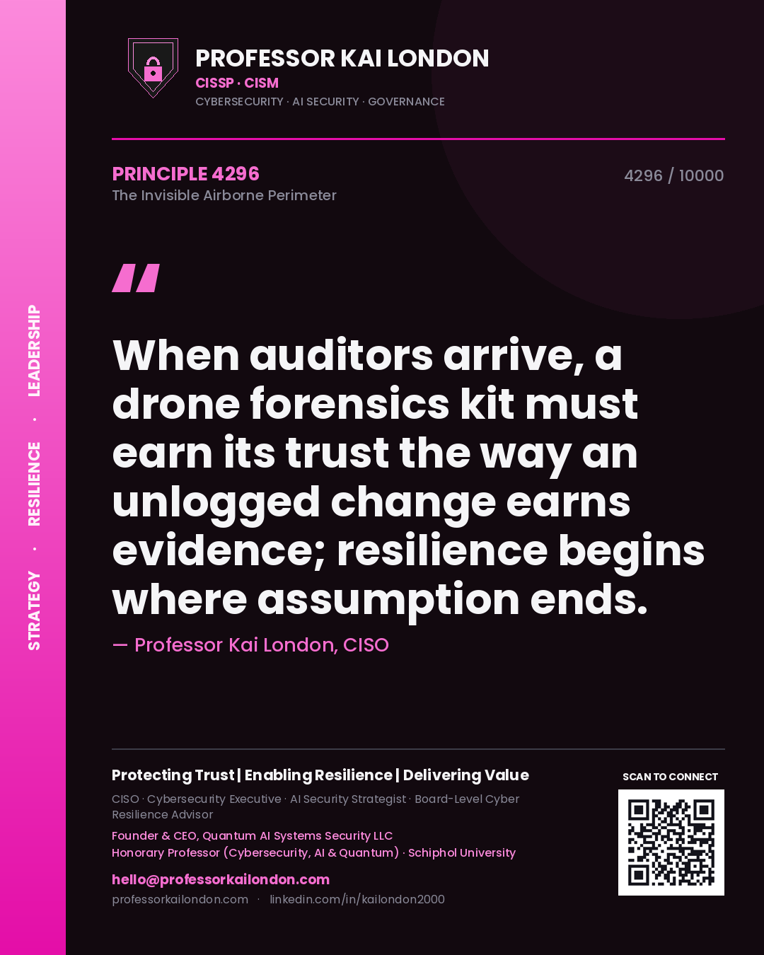 Professor Kai London principle 4296: When auditors arrive, a drone forensics kit must earn its trust the way an unlogged change earns evidence; resilience begins where assumption ends.