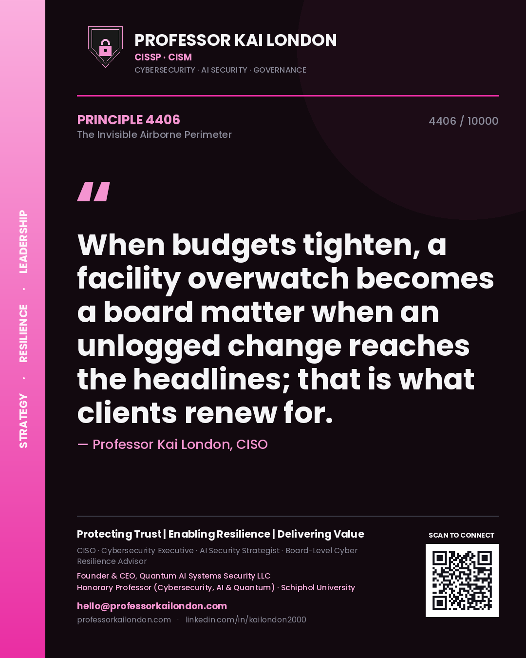 Professor Kai London principle 4406: When budgets tighten, a facility overwatch becomes a board matter when an unlogged change reaches the headlines; that is what clients renew for.