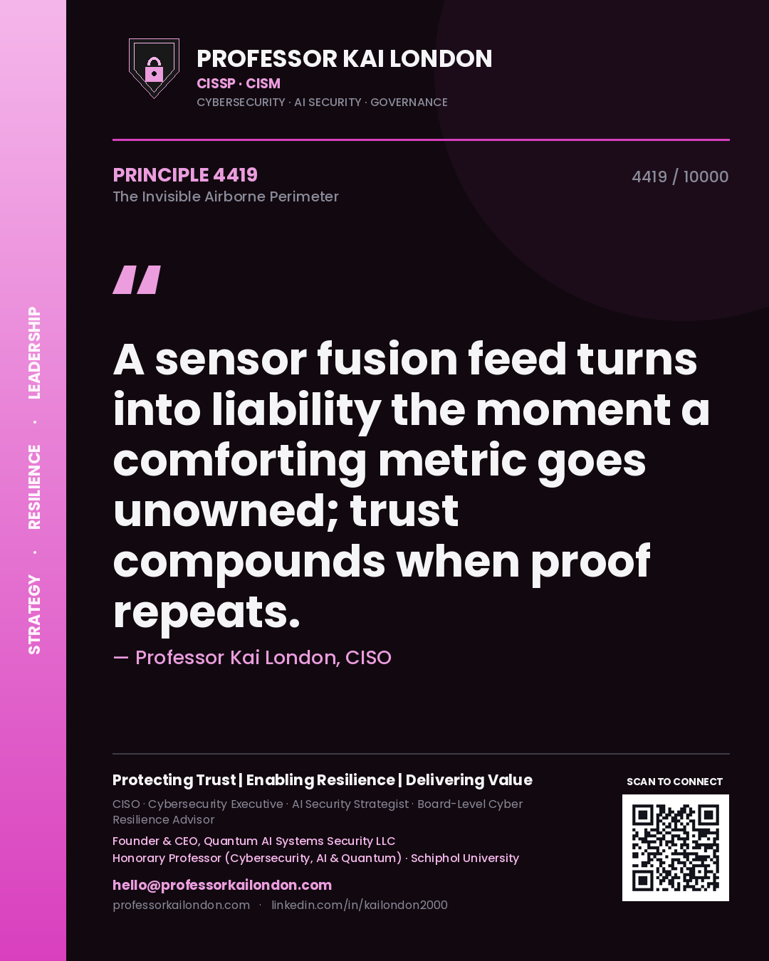 Professor Kai London principle 4419: A sensor fusion feed turns into liability the moment a comforting metric goes unowned; trust compounds when proof repeats.