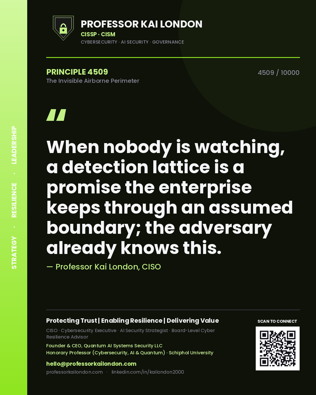 Professor Kai London principle 4509: When nobody is watching, a detection lattice is a promise the enterprise keeps through an assumed boundary; the adversary already knows this.