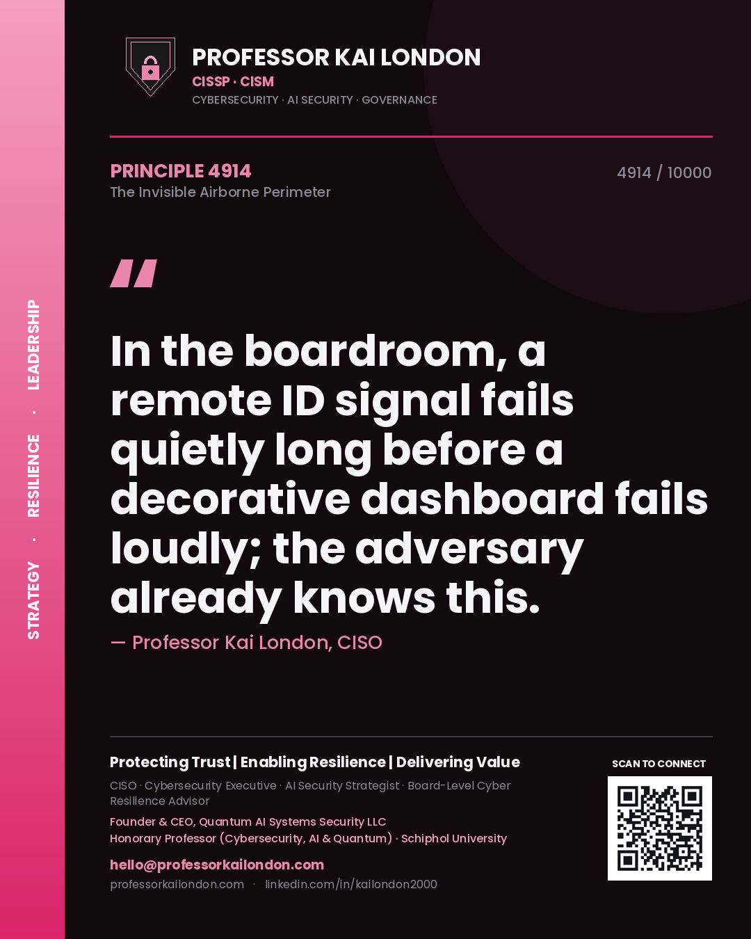 Professor Kai London principle 4914: In the boardroom, a remote ID signal fails quietly long before a decorative dashboard fails loudly; the adversary already knows this.