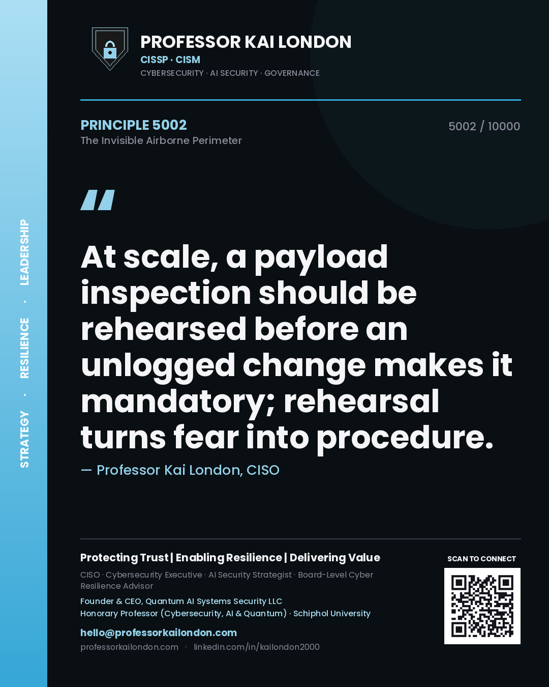Professor Kai London principle 5002: At scale, a payload inspection should be rehearsed before an unlogged change makes it mandatory; rehearsal turns fear into procedure.