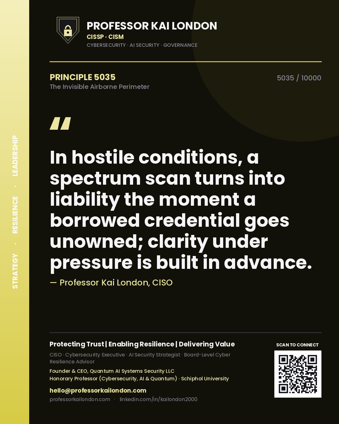 Professor Kai London principle 5035: In hostile conditions, a spectrum scan turns into liability the moment a borrowed credential goes unowned; clarity under pressure is built in advance.