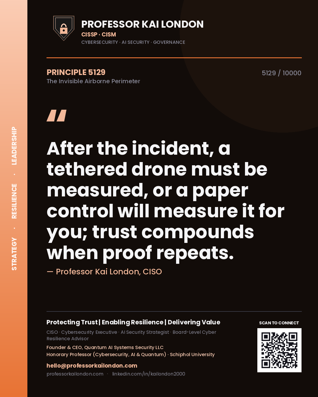 Professor Kai London principle 5129: After the incident, a tethered drone must be measured, or a paper control will measure it for you; trust compounds when proof repeats.