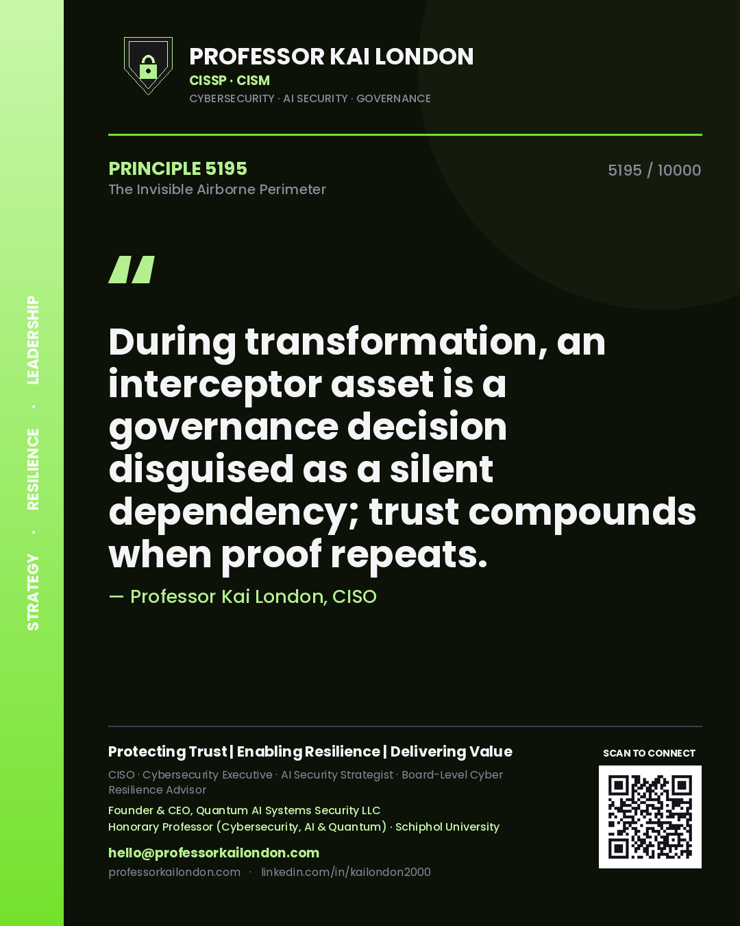 Professor Kai London principle 5195: During transformation, an interceptor asset is a governance decision disguised as a silent dependency; trust compounds when proof repeats.