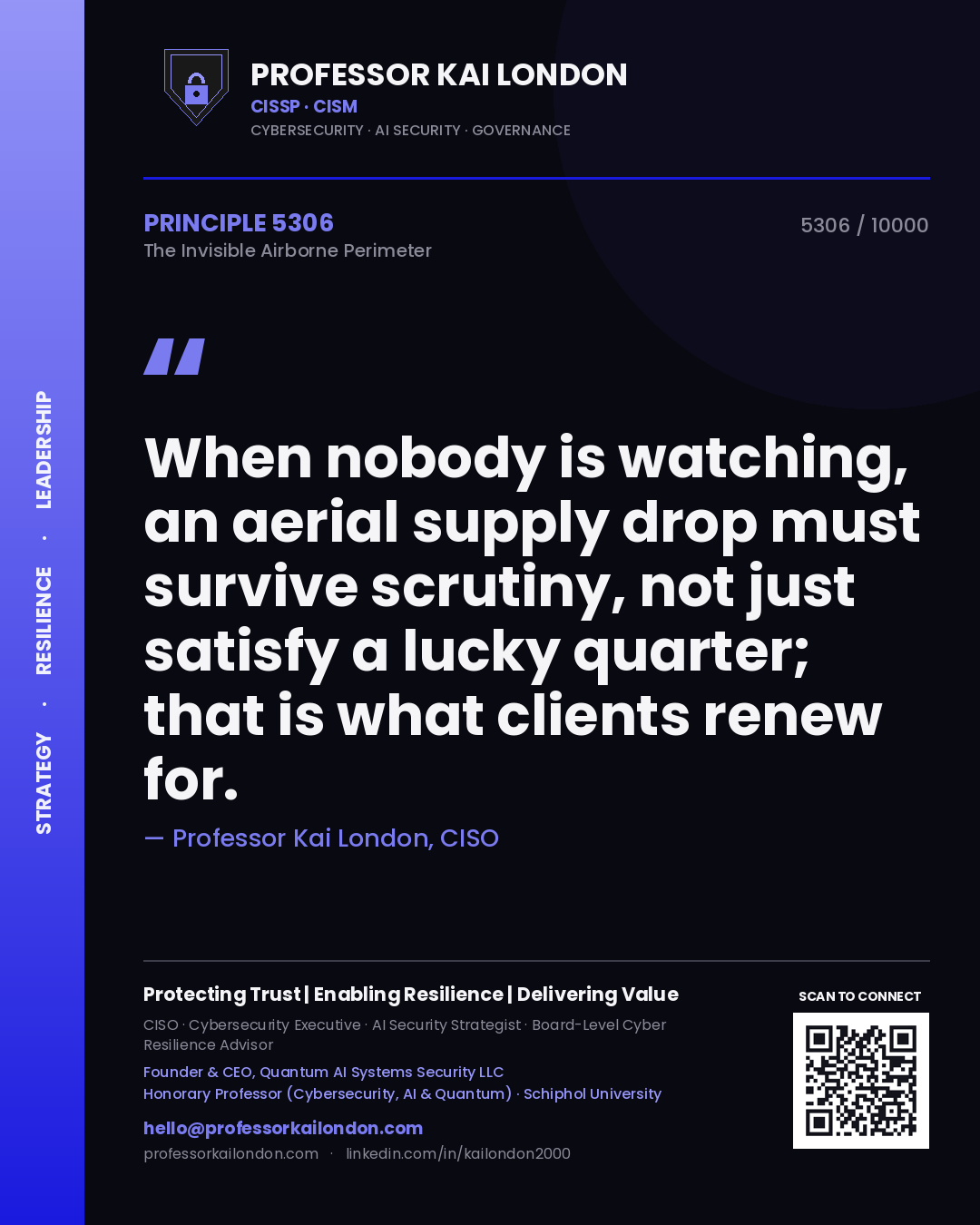 Professor Kai London principle 5306: When nobody is watching, an aerial supply drop must survive scrutiny, not just satisfy a lucky quarter; that is what clients renew for.