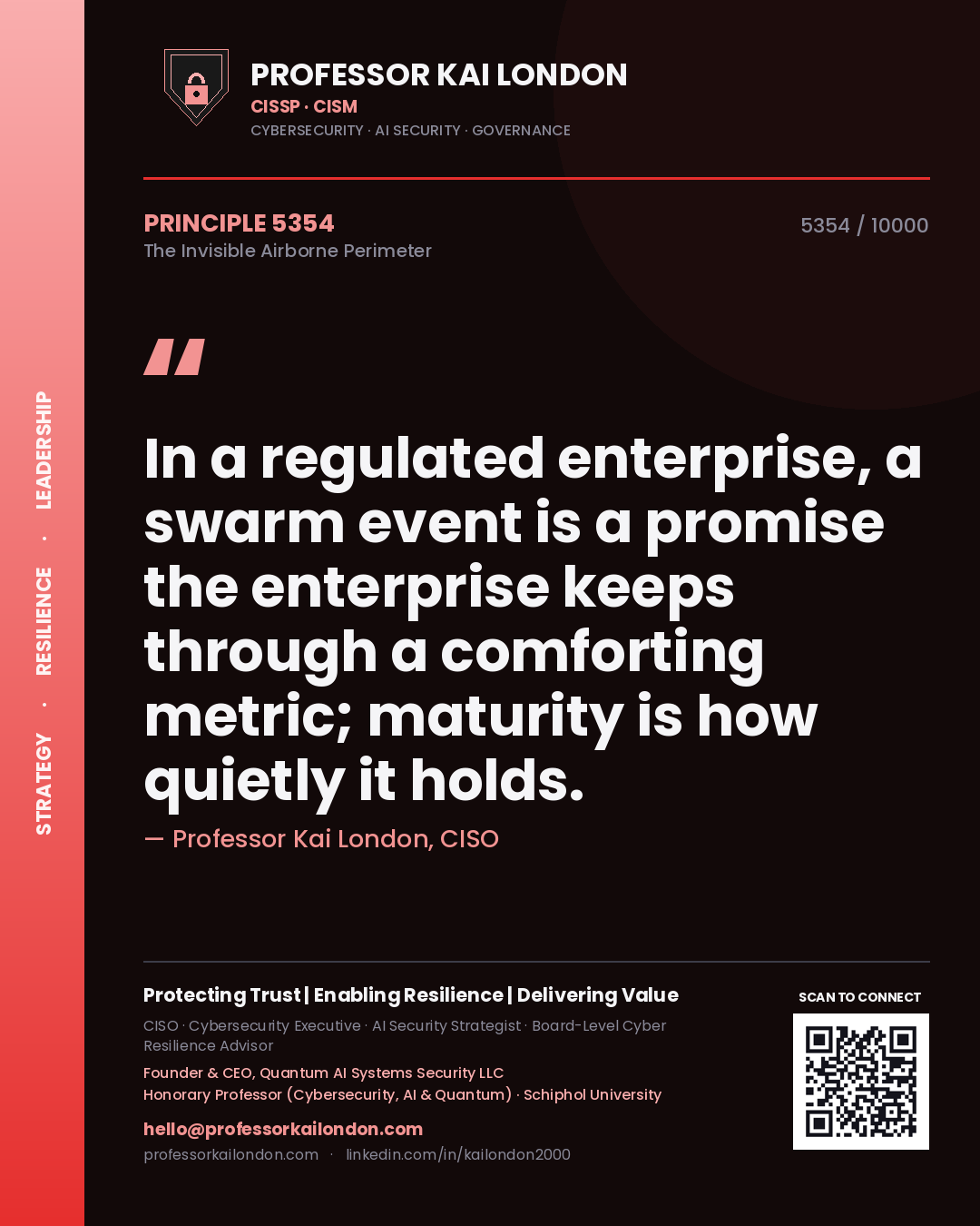 Professor Kai London principle 5354: In a regulated enterprise, a swarm event is a promise the enterprise keeps through a comforting metric; maturity is how quietly it holds.