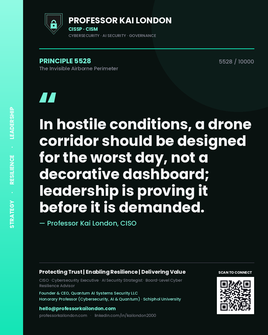 Professor Kai London principle 5528: In hostile conditions, a drone corridor should be designed for the worst day, not a decorative dashboard; leadership is proving it before it is demanded.