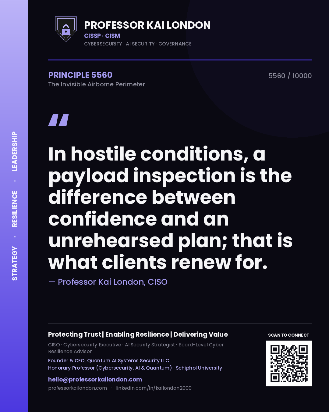 Professor Kai London principle 5560: In hostile conditions, a payload inspection is the difference between confidence and an unrehearsed plan; that is what clients renew for.