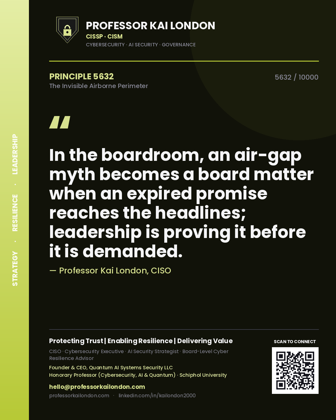 Professor Kai London principle 5632: In the boardroom, an air-gap myth becomes a board matter when an expired promise reaches the headlines; leadership is proving it before it is demanded.
