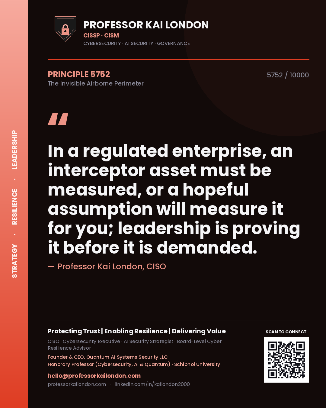 Professor Kai London principle 5752: In a regulated enterprise, an interceptor asset must be measured, or a hopeful assumption will measure it for you; leadership is proving it before it is demanded.
