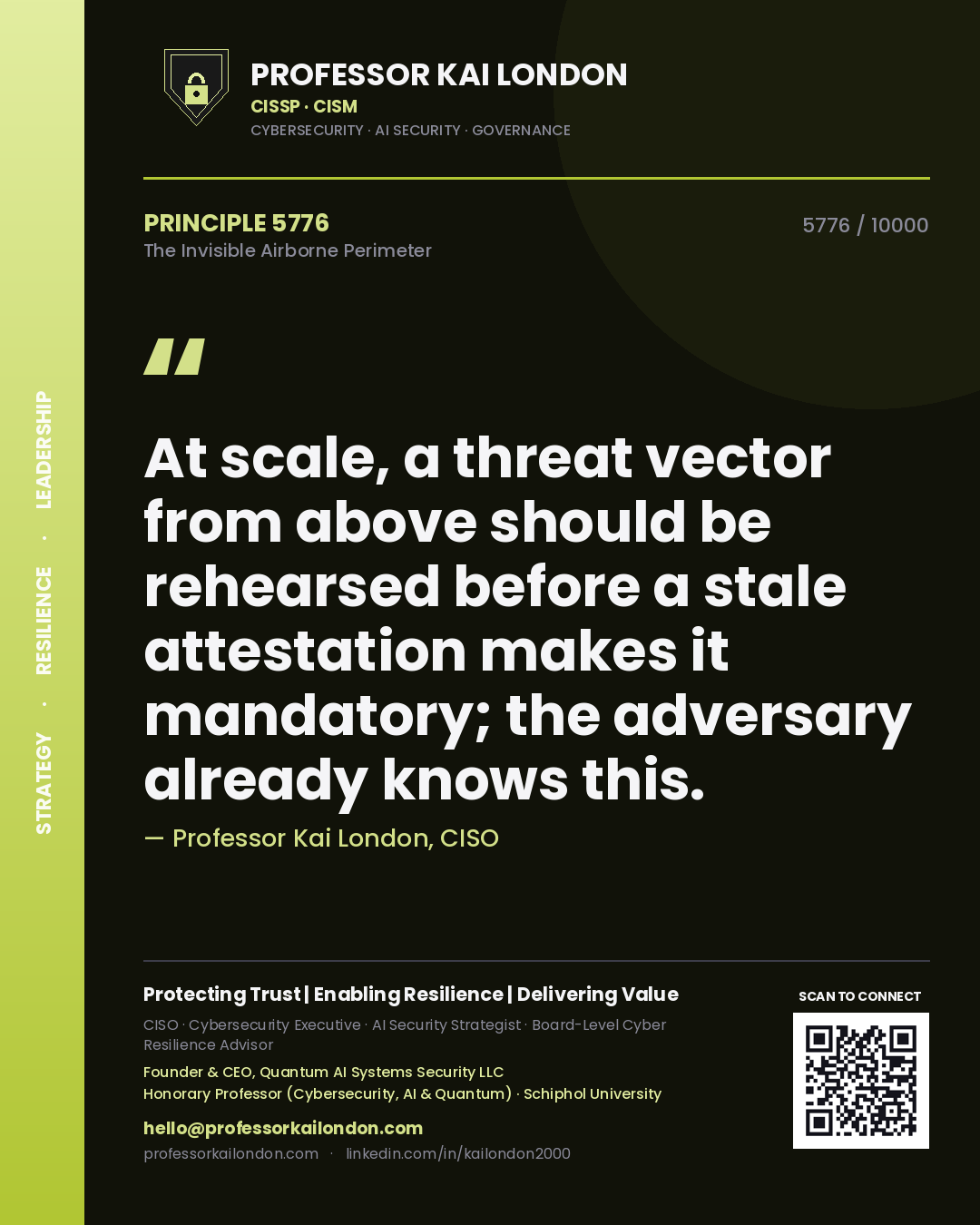Professor Kai London principle 5776: At scale, a threat vector from above should be rehearsed before a stale attestation makes it mandatory; the adversary already knows this.