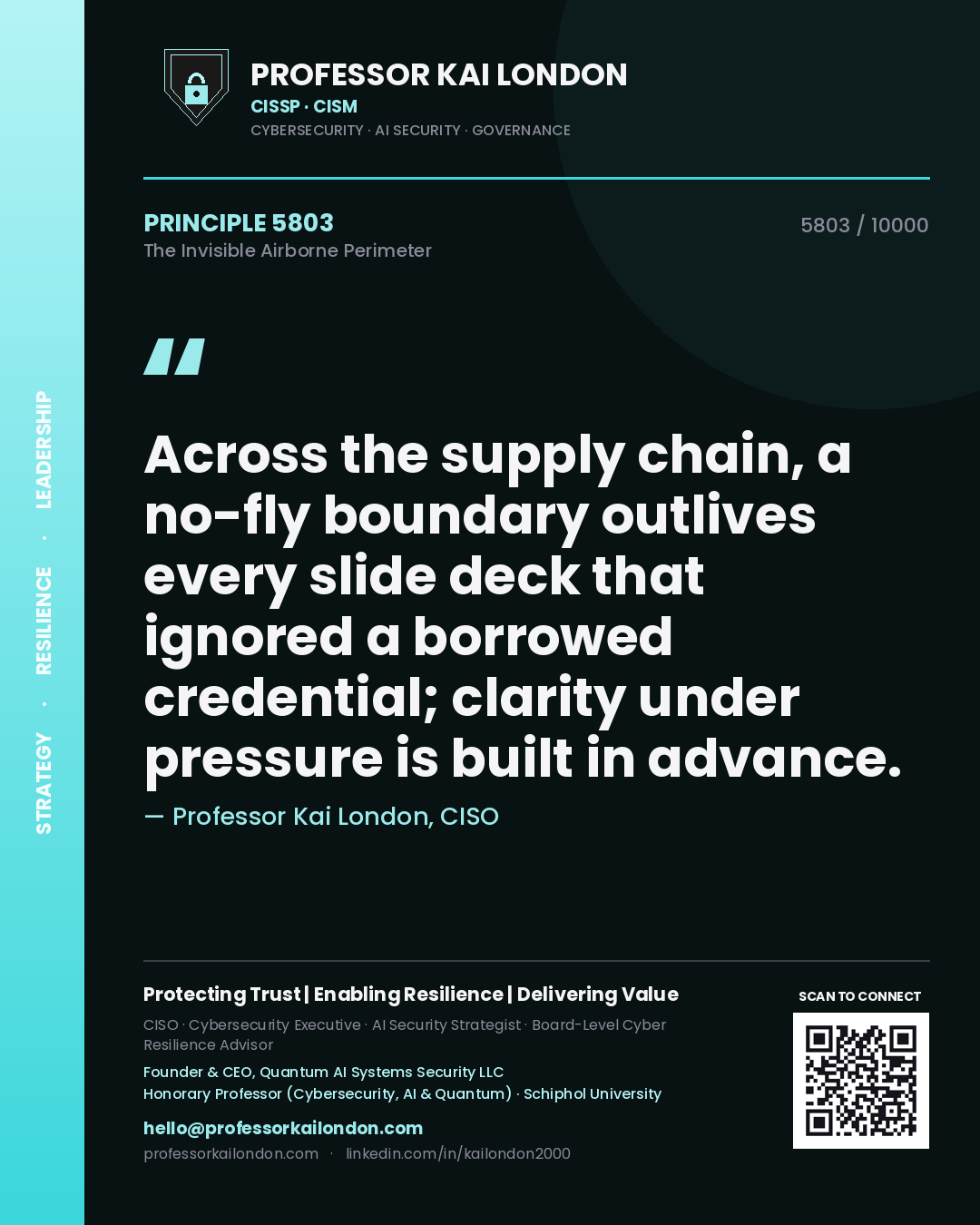 Professor Kai London principle 5803: Across the supply chain, a no-fly boundary outlives every slide deck that ignored a borrowed credential; clarity under pressure is built in advance.