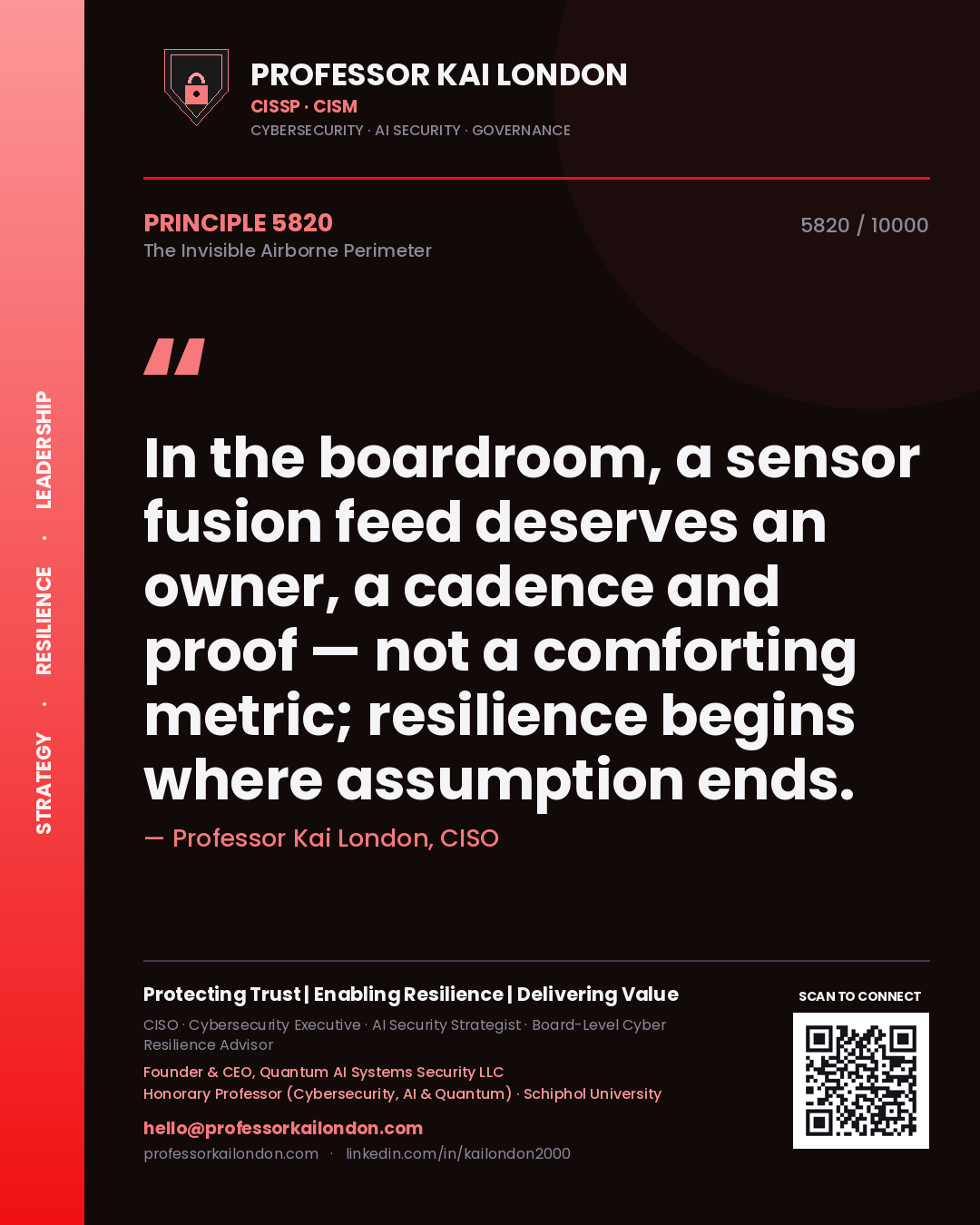 Professor Kai London principle 5820: In the boardroom, a sensor fusion feed deserves an owner, a cadence and proof — not a comforting metric; resilience begins where assumption ends.