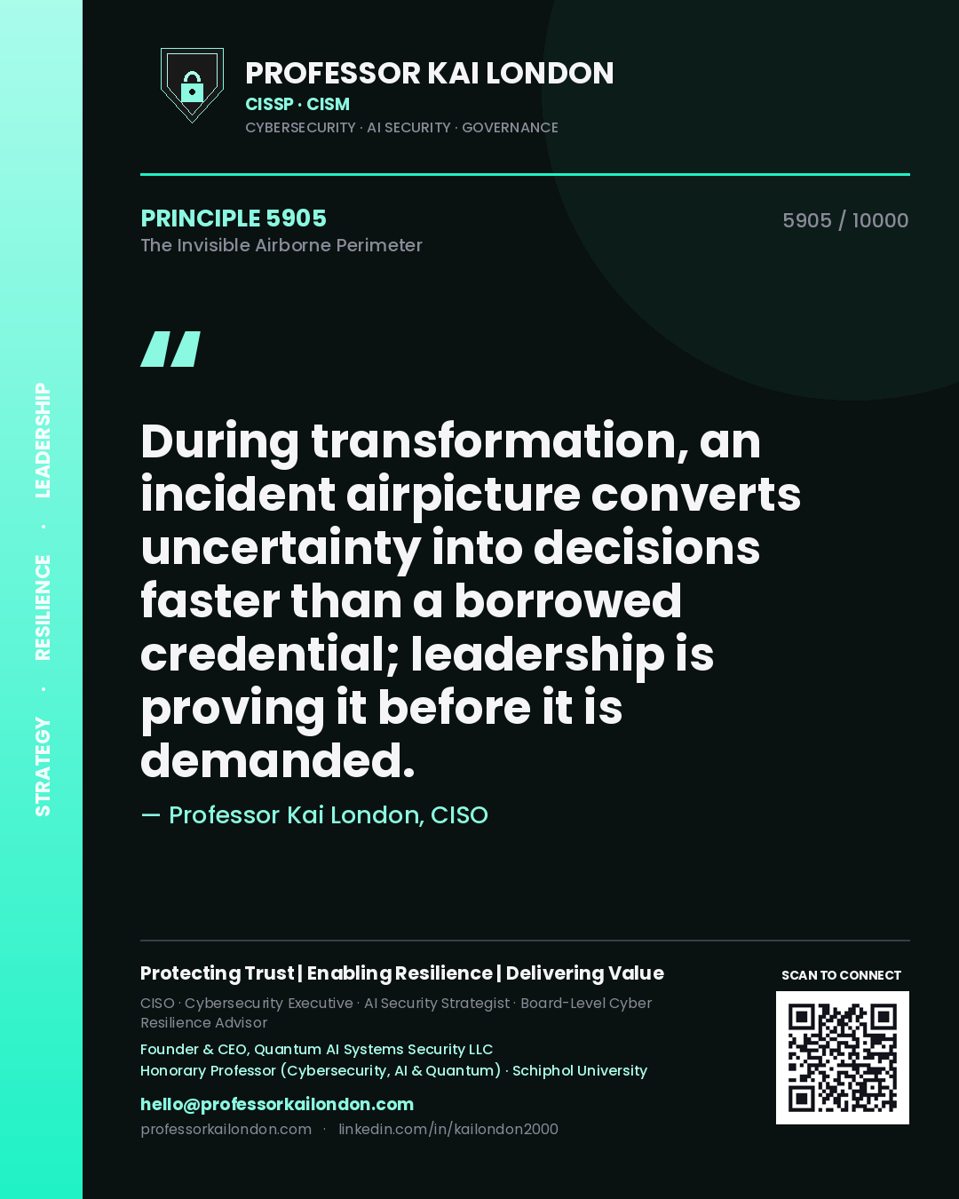Professor Kai London principle 5905: During transformation, an incident airpicture converts uncertainty into decisions faster than a borrowed credential; leadership is proving it before it is demanded.