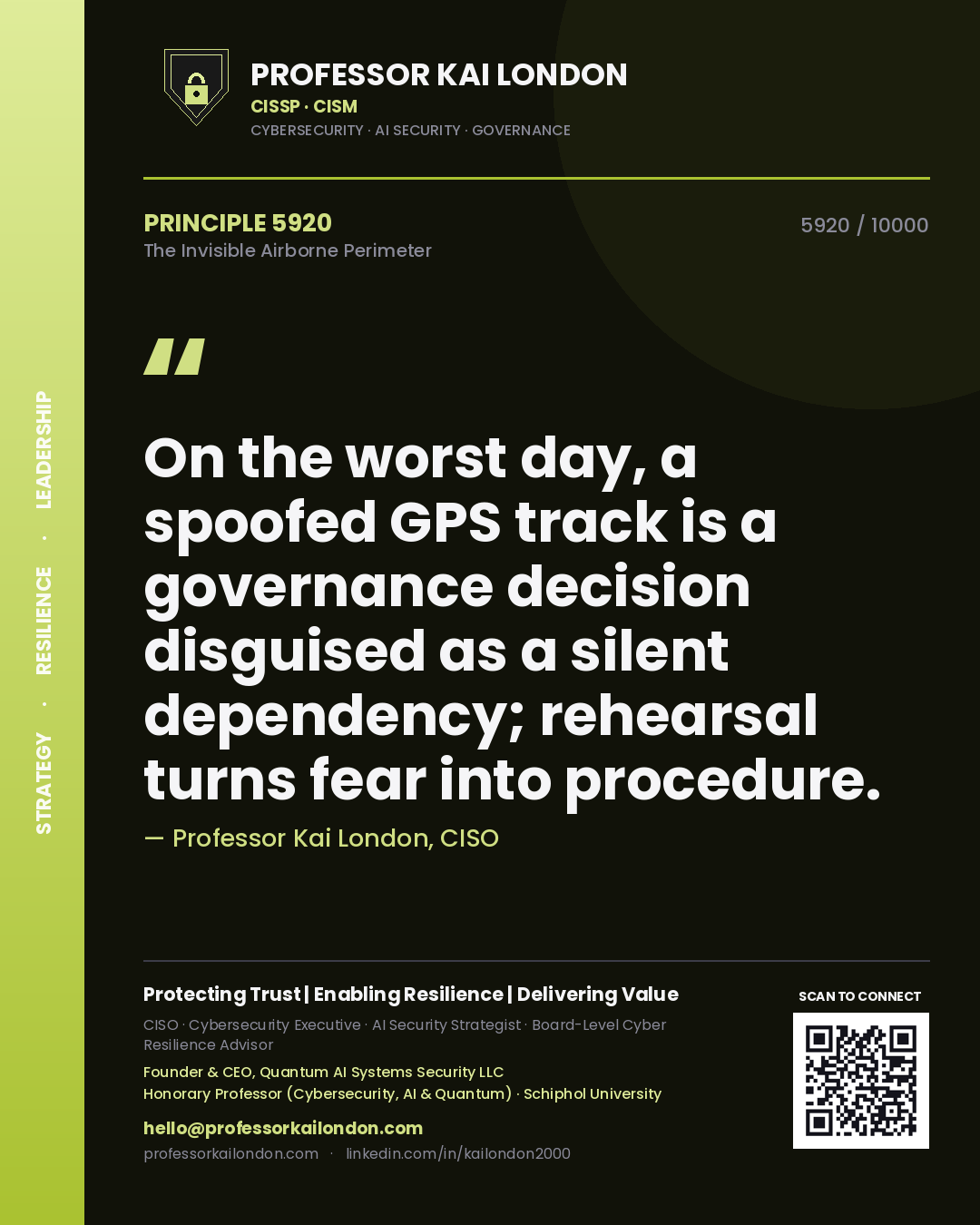 Professor Kai London principle 5920: On the worst day, a spoofed GPS track is a governance decision disguised as a silent dependency; rehearsal turns fear into procedure.