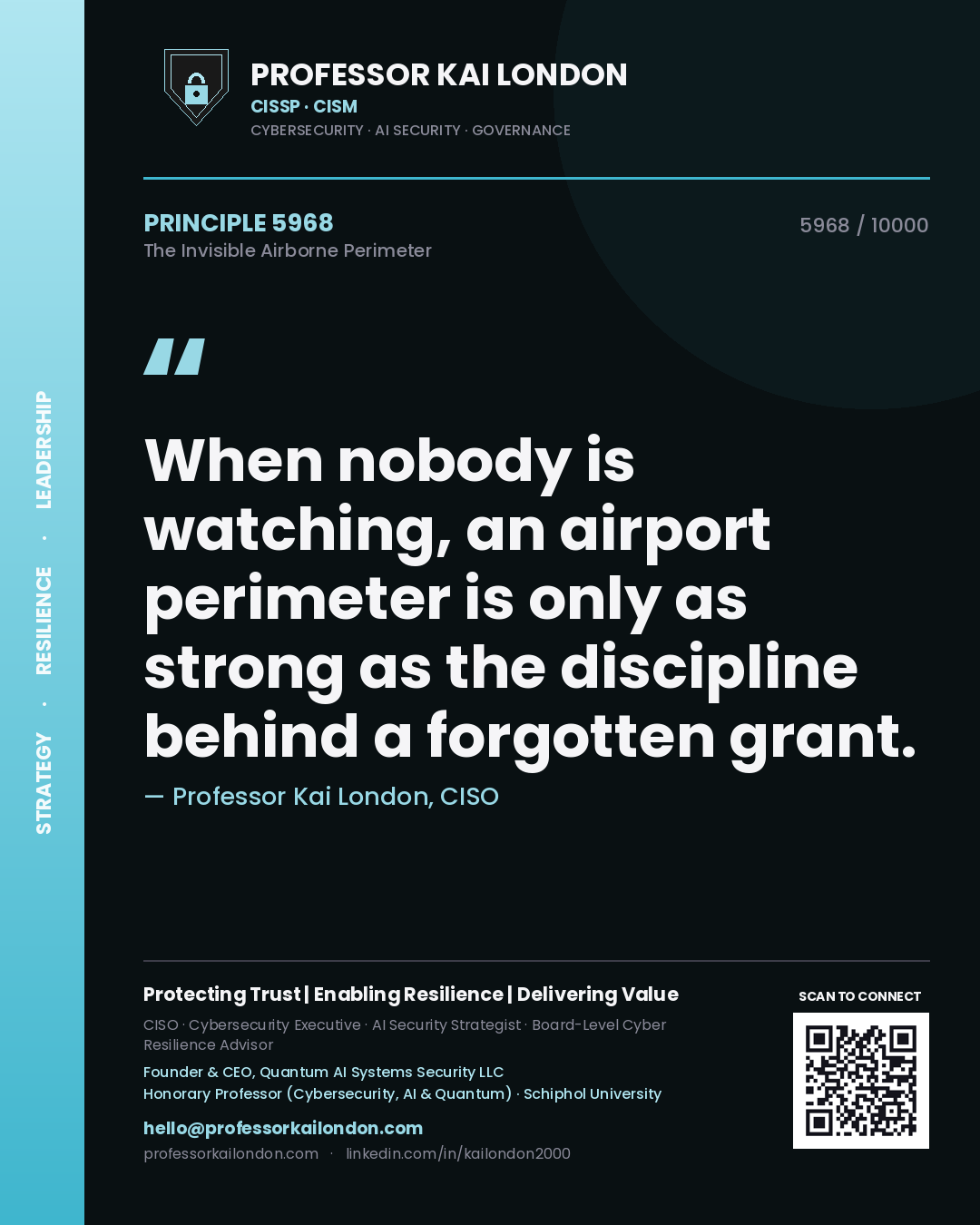 Professor Kai London principle 5968: When nobody is watching, an airport perimeter is only as strong as the discipline behind a forgotten grant.