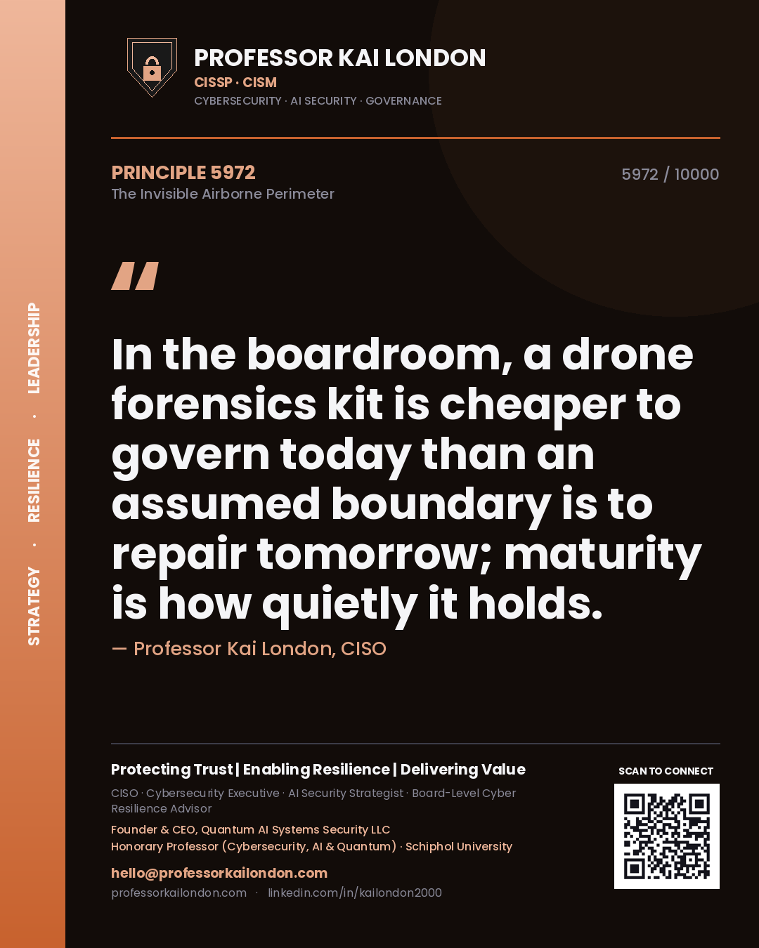 Professor Kai London principle 5972: In the boardroom, a drone forensics kit is cheaper to govern today than an assumed boundary is to repair tomorrow; maturity is how quietly it holds.