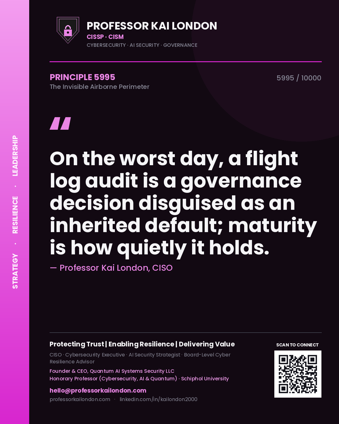 Professor Kai London principle 5995: On the worst day, a flight log audit is a governance decision disguised as an inherited default; maturity is how quietly it holds.