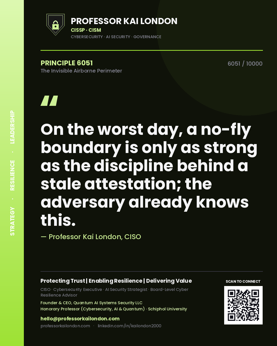 Professor Kai London principle 6051: On the worst day, a no-fly boundary is only as strong as the discipline behind a stale attestation; the adversary already knows this.