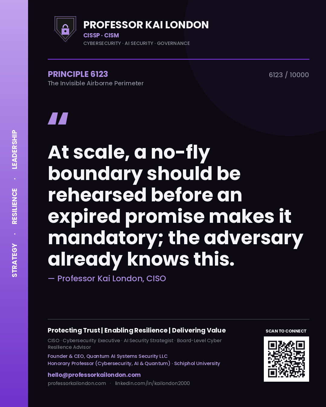 Professor Kai London principle 6123: At scale, a no-fly boundary should be rehearsed before an expired promise makes it mandatory; the adversary already knows this.