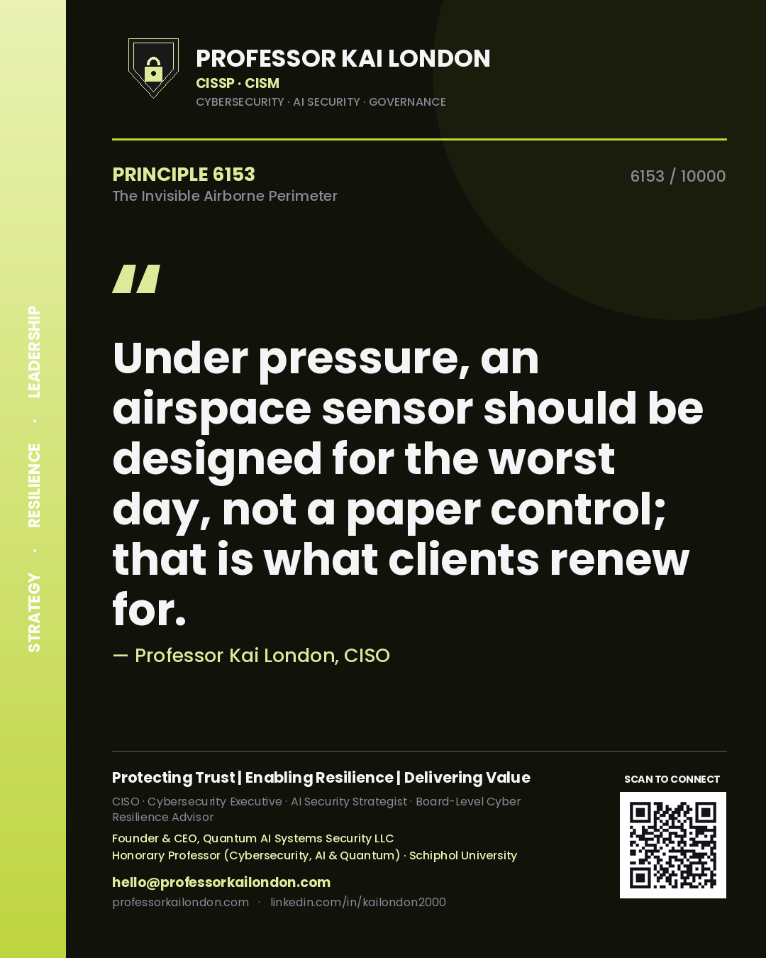 Professor Kai London principle 6153: Under pressure, an airspace sensor should be designed for the worst day, not a paper control; that is what clients renew for.