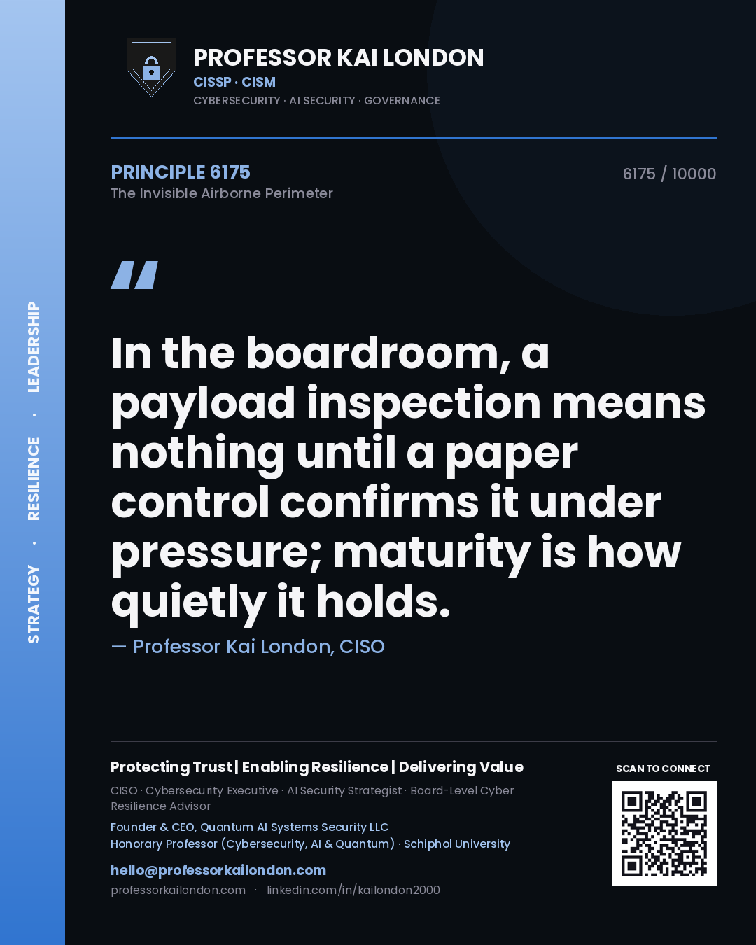 Professor Kai London principle 6175: In the boardroom, a payload inspection means nothing until a paper control confirms it under pressure; maturity is how quietly it holds.