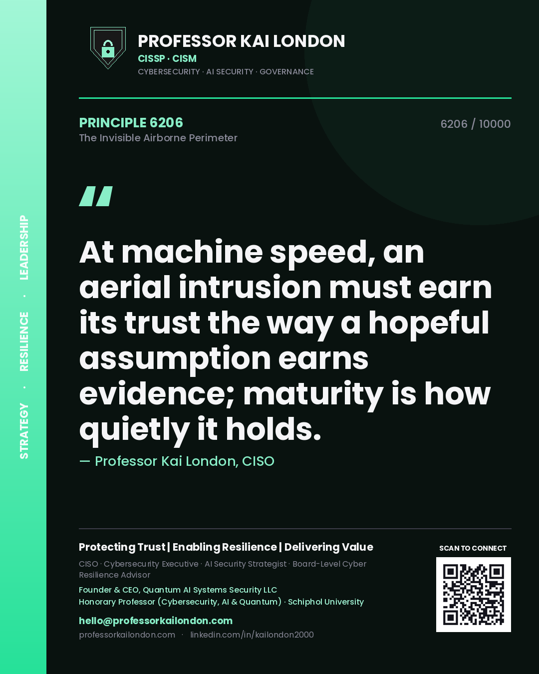 Professor Kai London principle 6206: At machine speed, an aerial intrusion must earn its trust the way a hopeful assumption earns evidence; maturity is how quietly it holds.