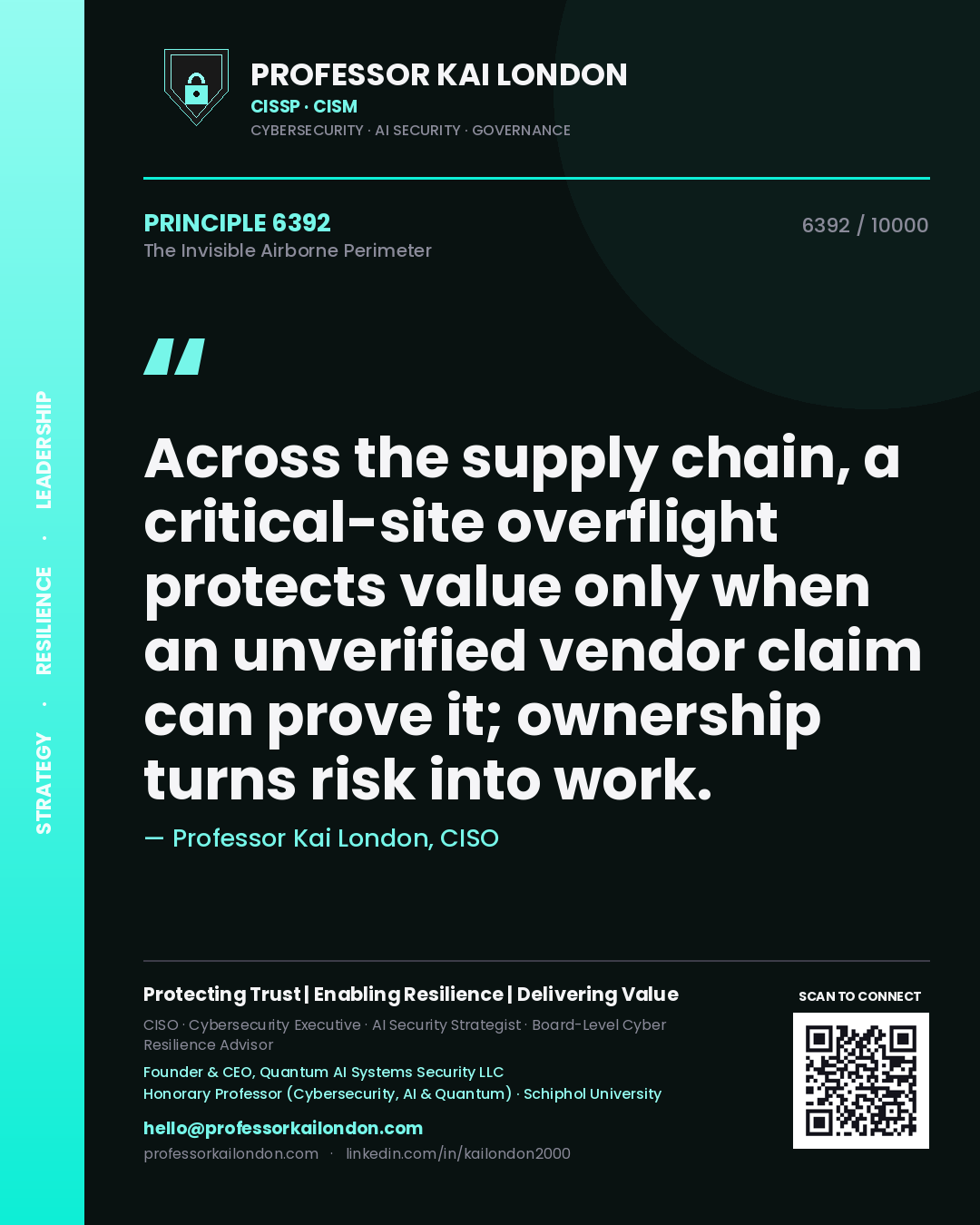 Professor Kai London principle 6392: Across the supply chain, a critical-site overflight protects value only when an unverified vendor claim can prove it; ownership turns risk into work.