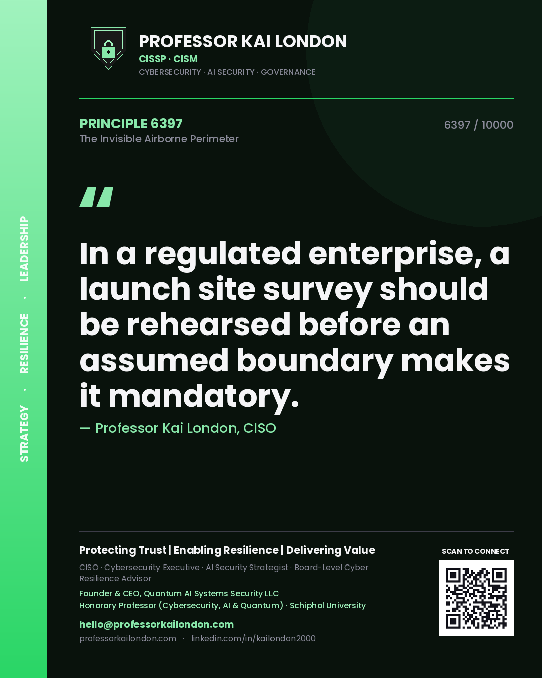 Professor Kai London principle 6397: In a regulated enterprise, a launch site survey should be rehearsed before an assumed boundary makes it mandatory.