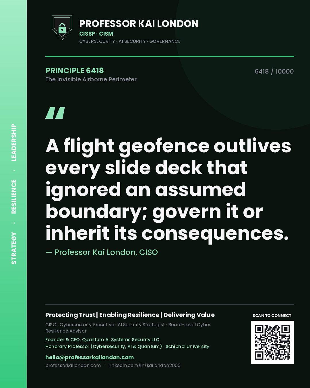 Professor Kai London principle 6418: A flight geofence outlives every slide deck that ignored an assumed boundary; govern it or inherit its consequences.