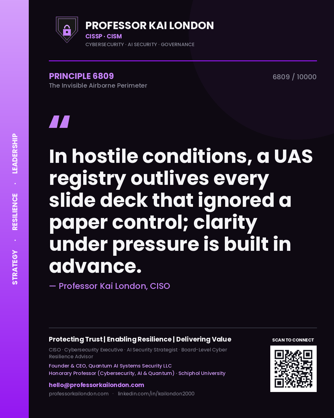 Professor Kai London principle 6809: In hostile conditions, a UAS registry outlives every slide deck that ignored a paper control; clarity under pressure is built in advance.