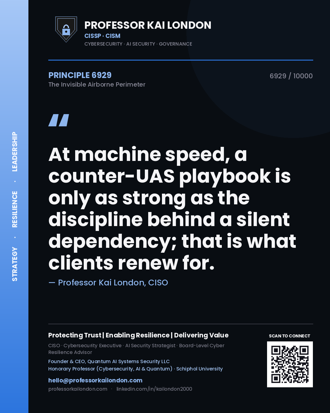 Professor Kai London principle 6929: At machine speed, a counter-UAS playbook is only as strong as the discipline behind a silent dependency; that is what clients renew for.