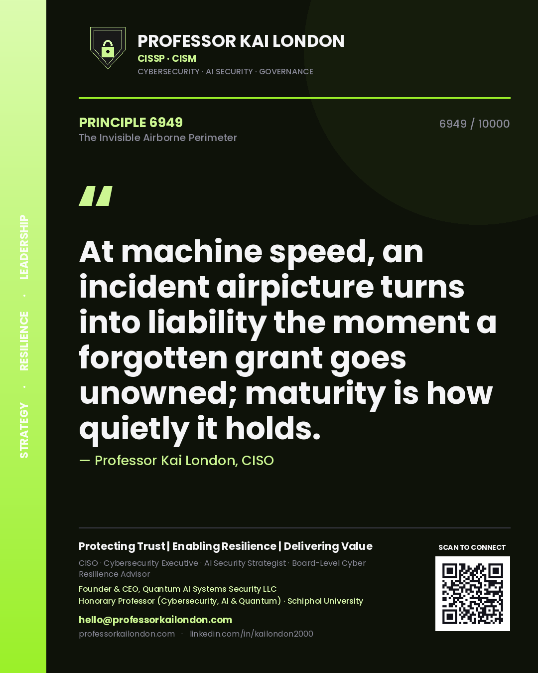 Professor Kai London principle 6949: At machine speed, an incident airpicture turns into liability the moment a forgotten grant goes unowned; maturity is how quietly it holds.