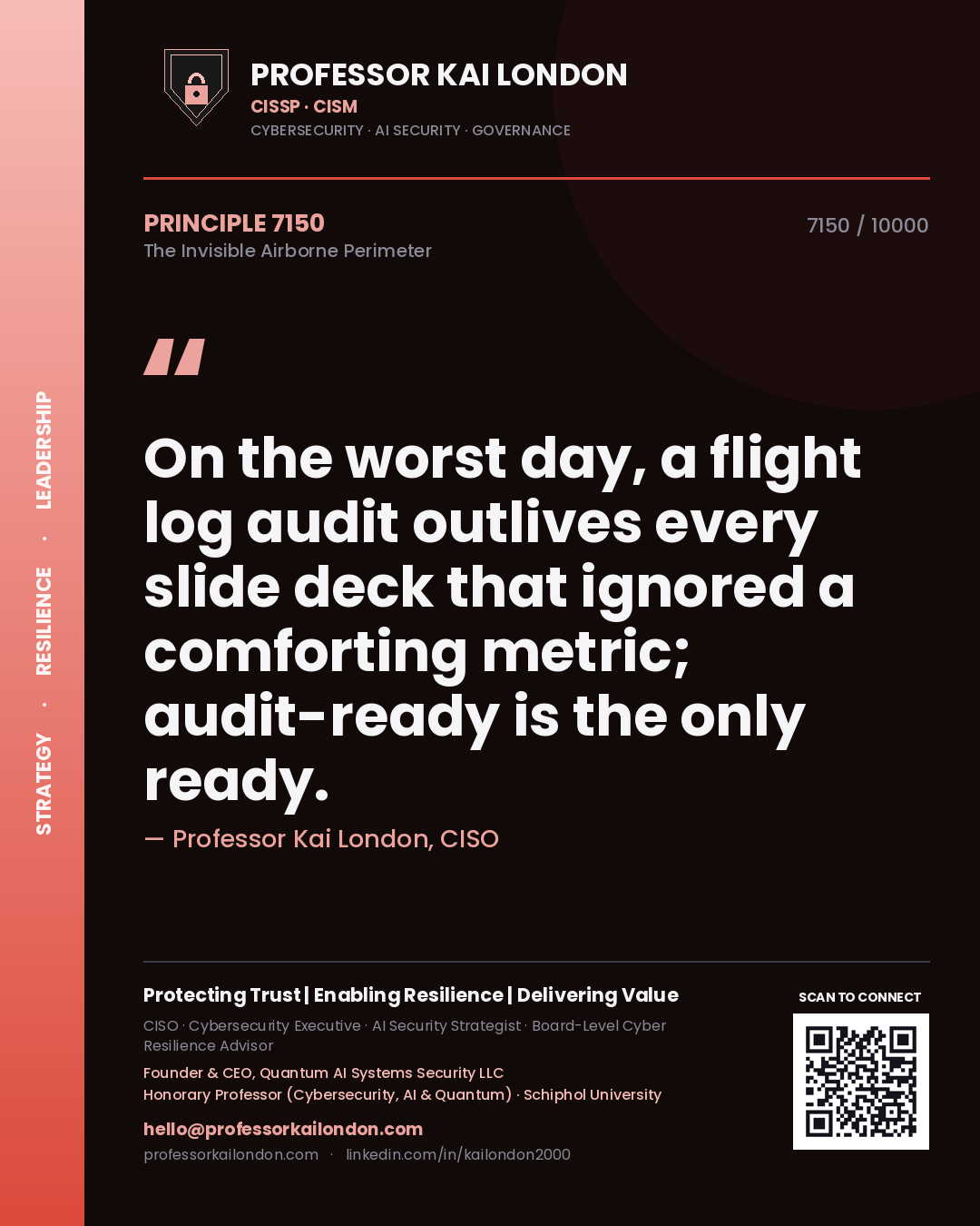 Professor Kai London principle 7150: On the worst day, a flight log audit outlives every slide deck that ignored a comforting metric; audit-ready is the only ready.