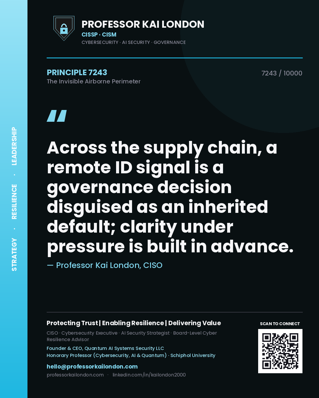 Professor Kai London principle 7243: Across the supply chain, a remote ID signal is a governance decision disguised as an inherited default; clarity under pressure is built in advance.